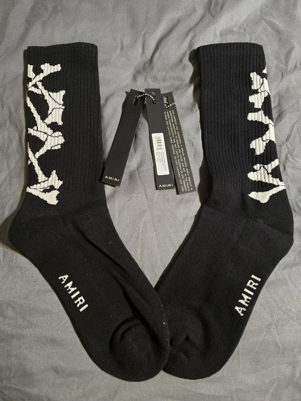 AMIRI Black Socks with White Floral Motif